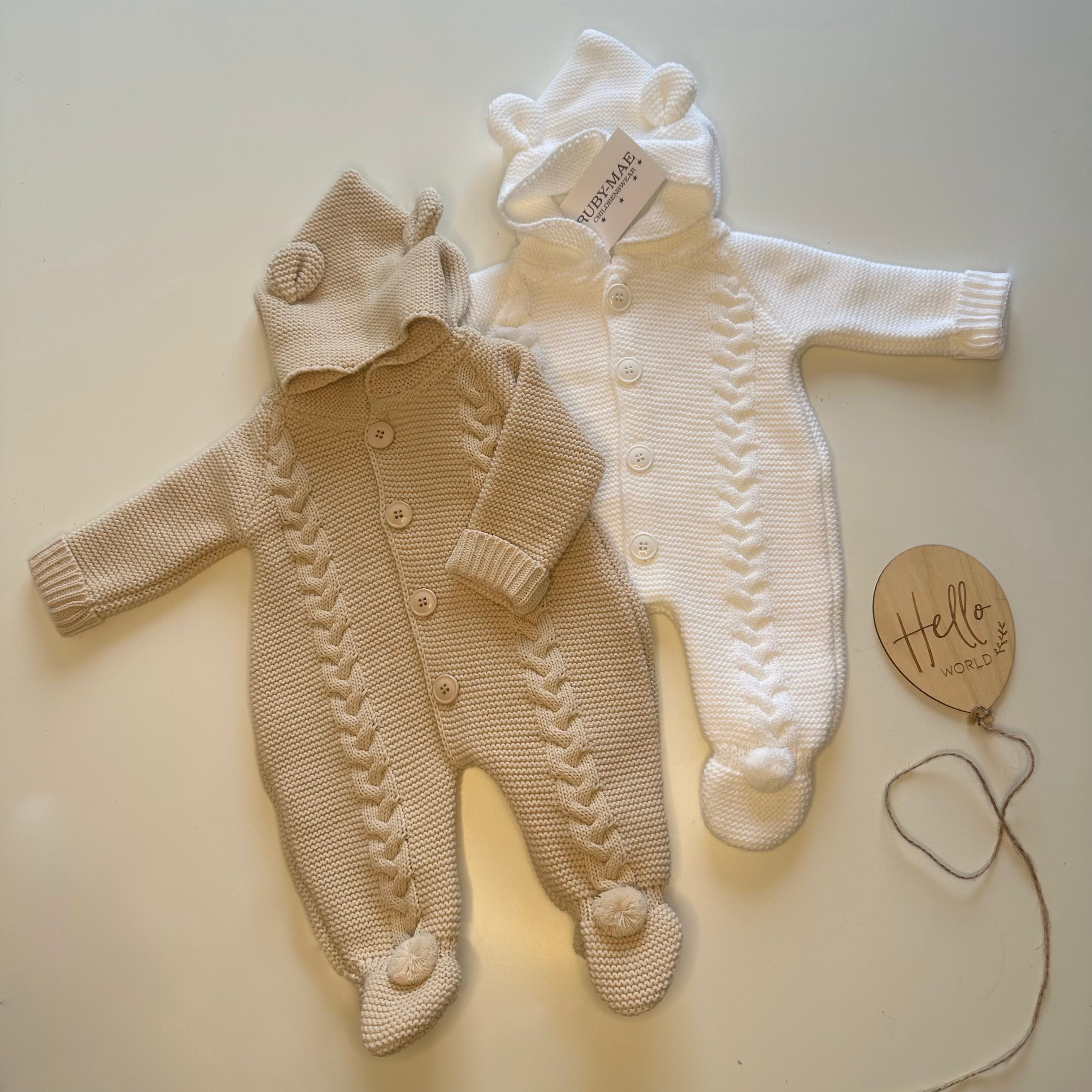 White Knitted Hooded Pramsuit - Charlie