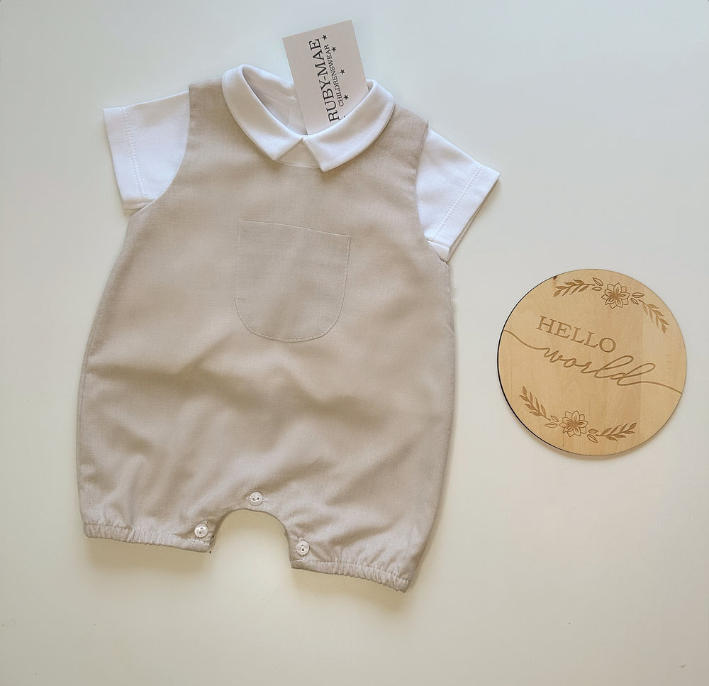 Sand Dungaree With Matching White Top - Hunter