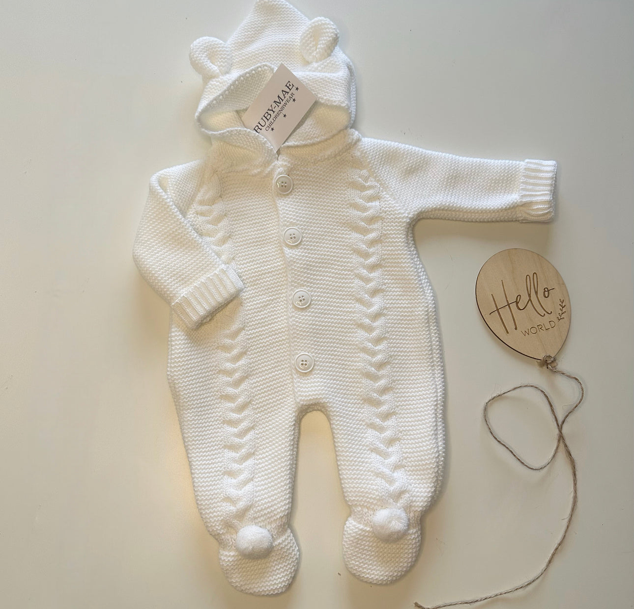 White Knitted Hooded Pramsuit - Charlie