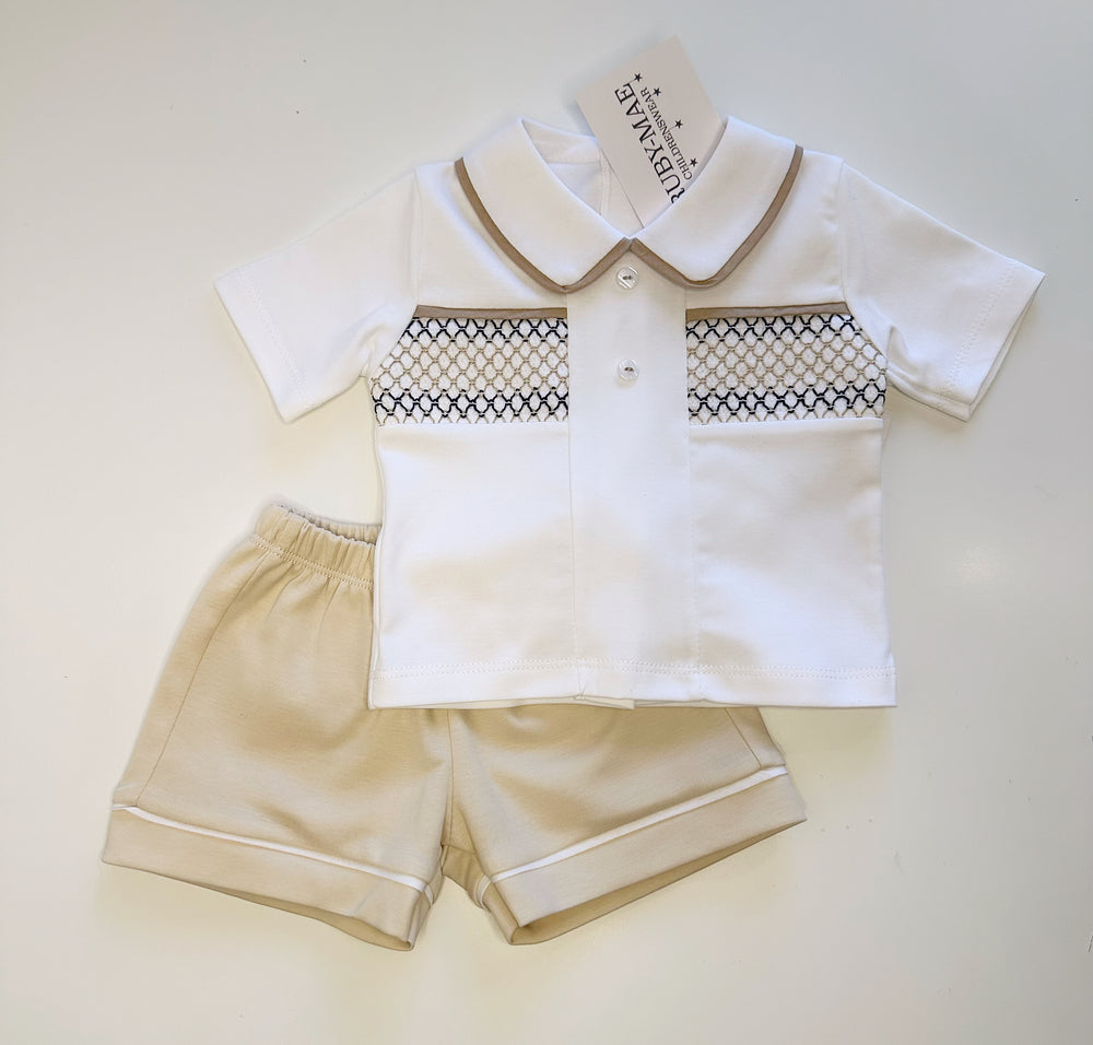 Beige & White Smock Two Piece Outfit - Theo