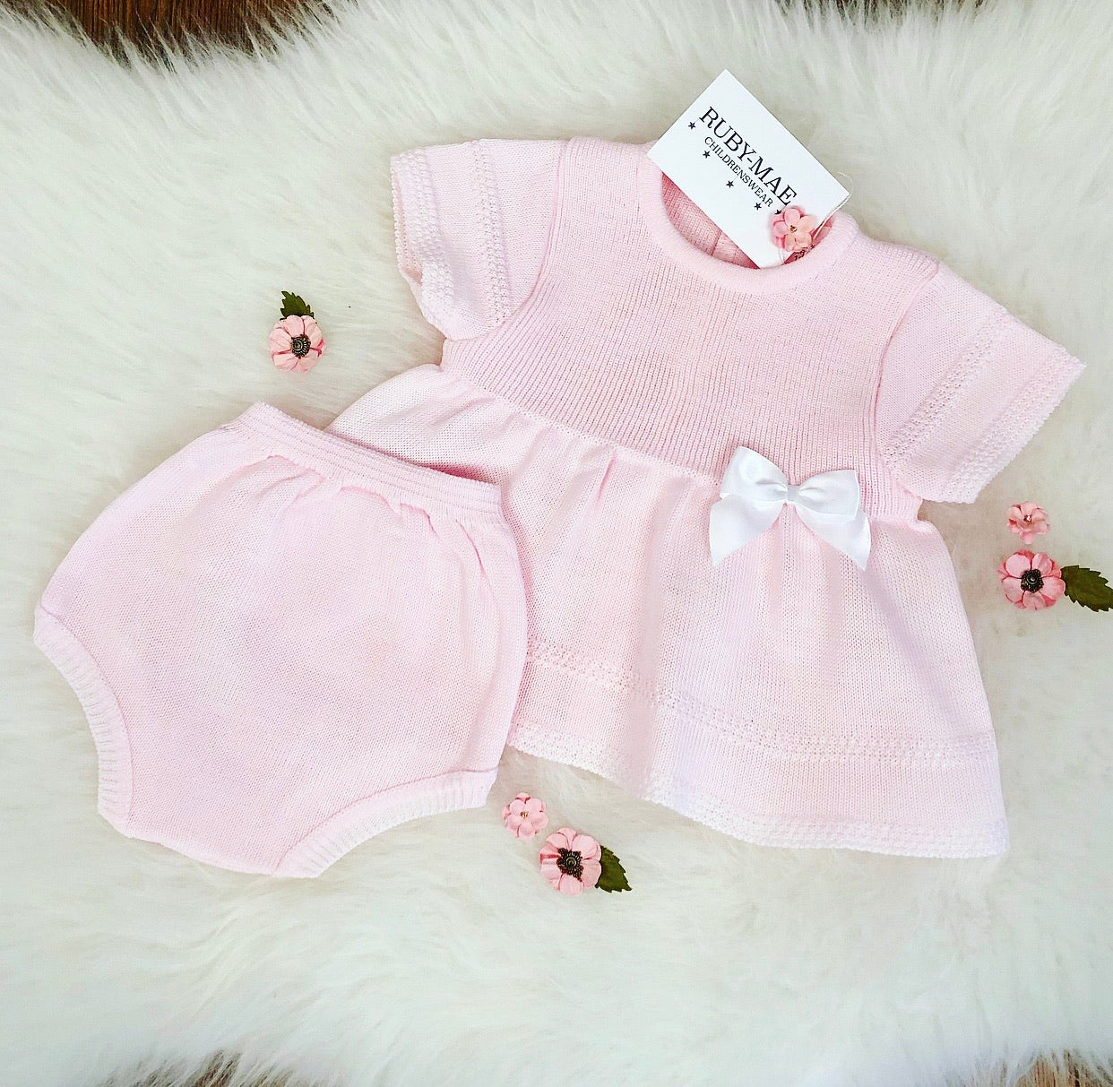Pink Bow Front Dress With Matching Knickers - Candice - Ruby-Mae Childrenswear