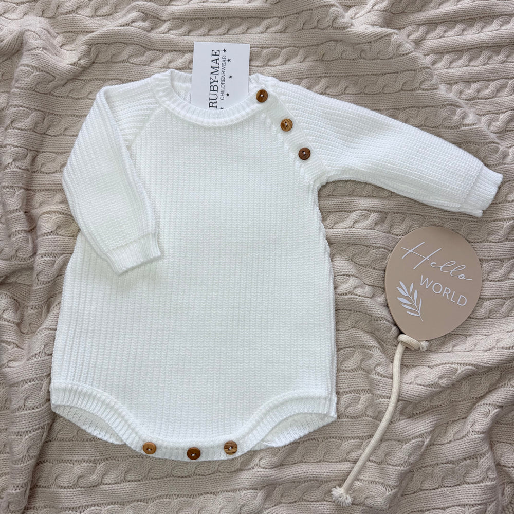 White Knitted Romper - UNISEX