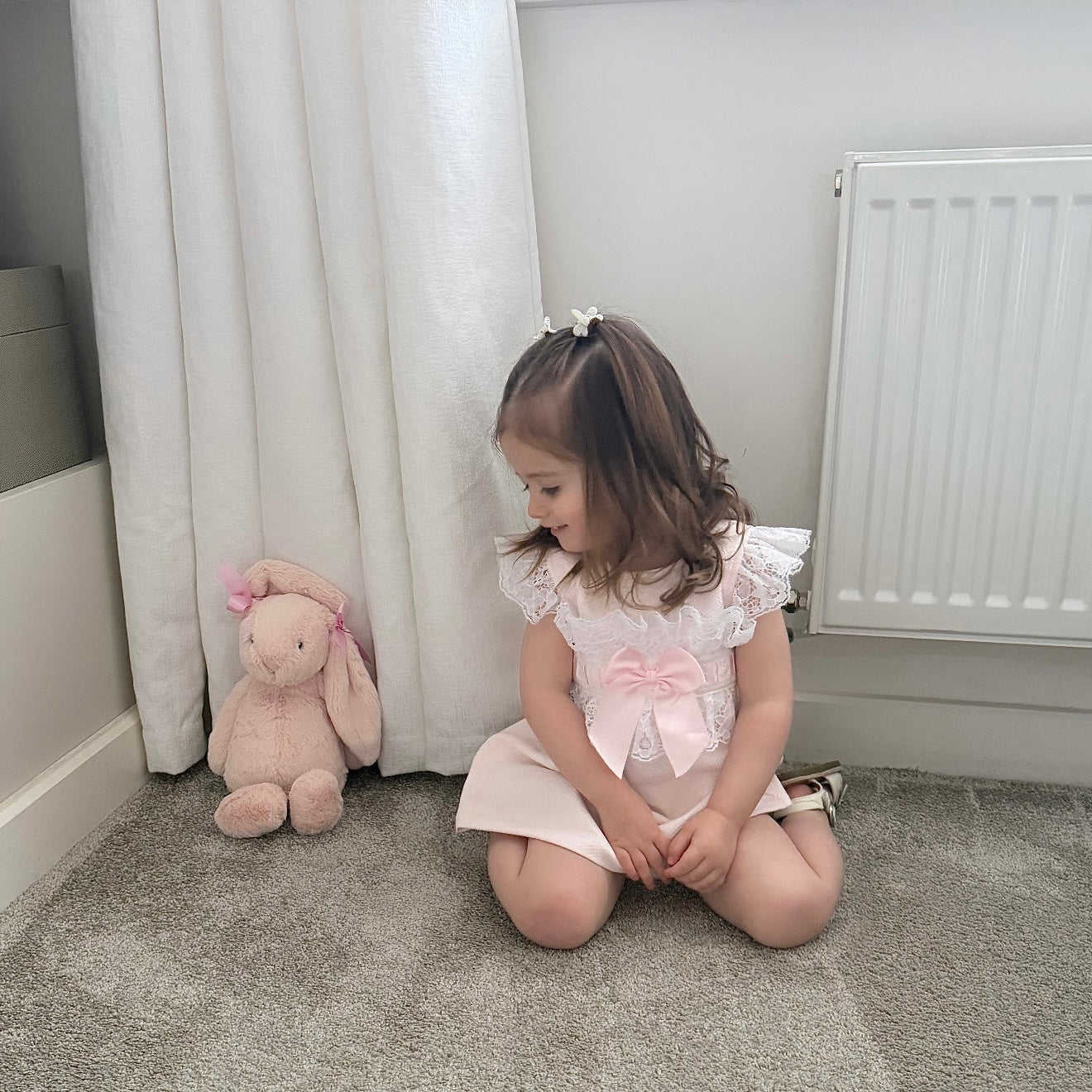 
                  
                    WeeMe Pink Waffle Lace Bow Dress - Loren
                  
                