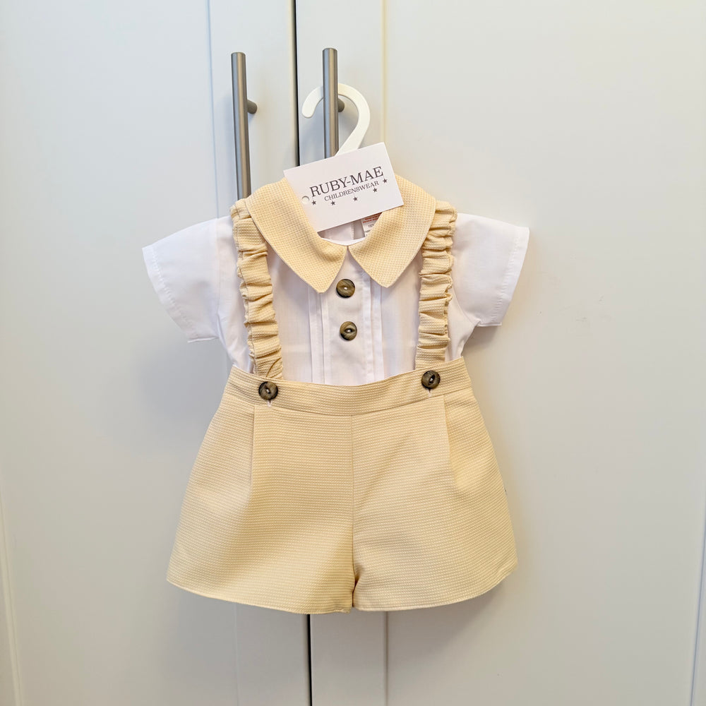 Lemon Dungaree Shorts With Matching White Shirt - Thomas