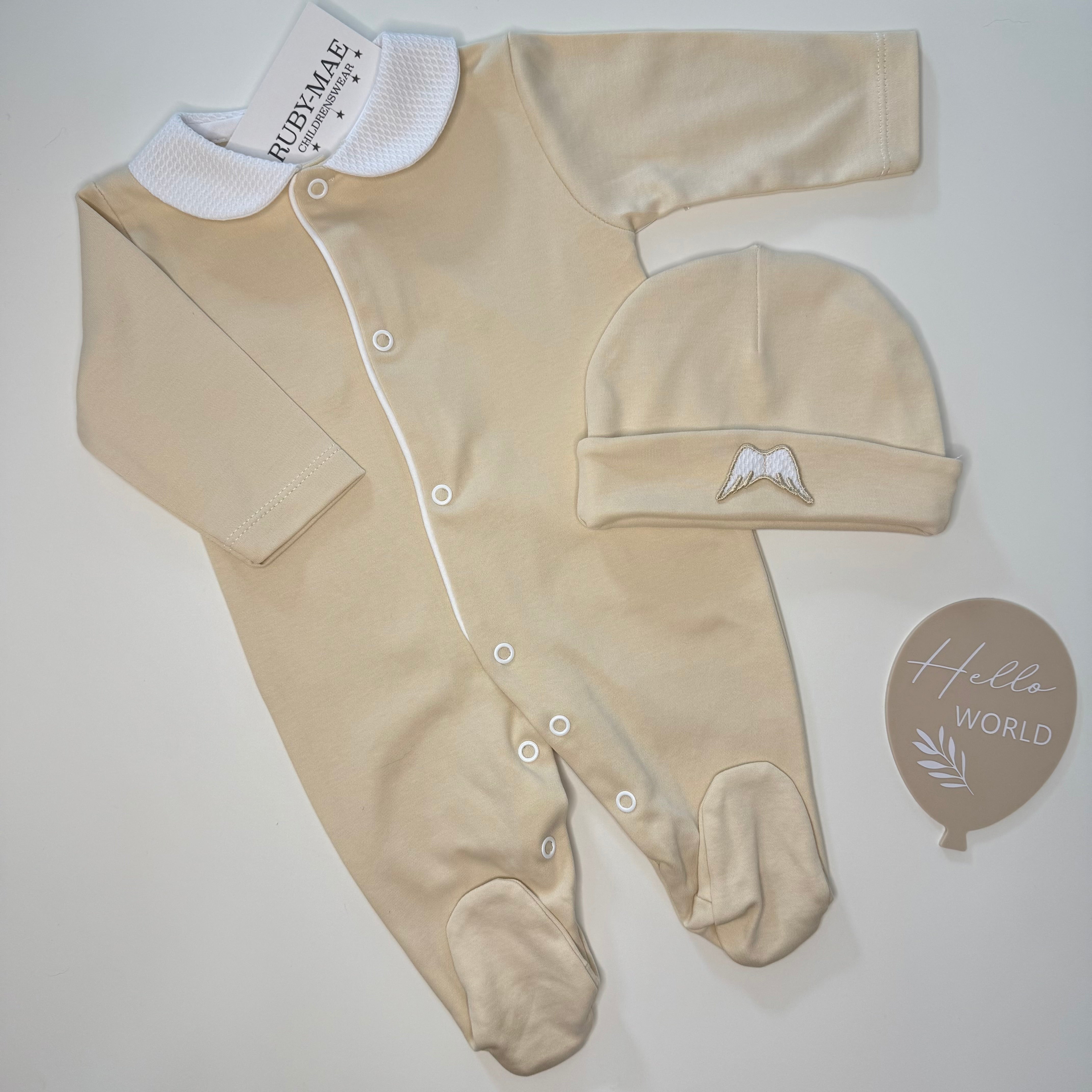 
                  
                    Camel Angel Wings Cotton Babygrow With Matching Hat
                  
                