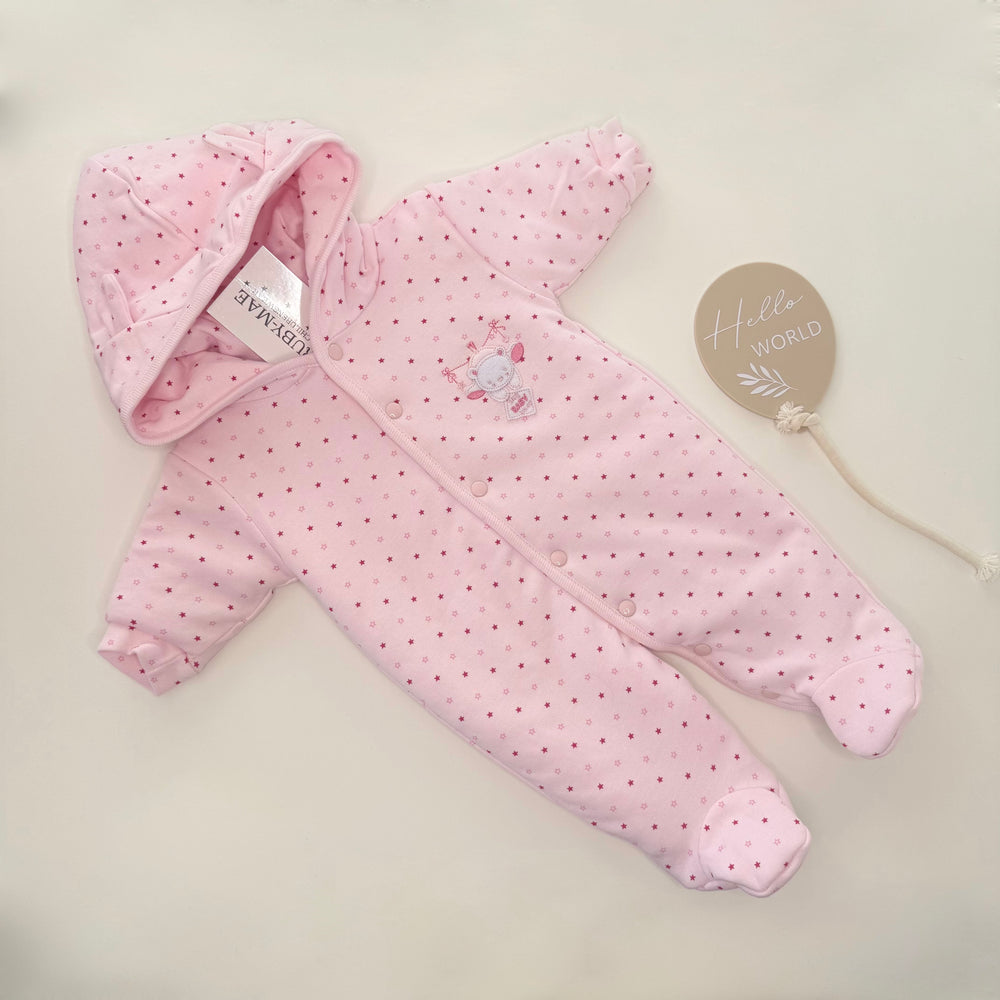 Pink Star Bear Cotton Pramsuit - Bethan
