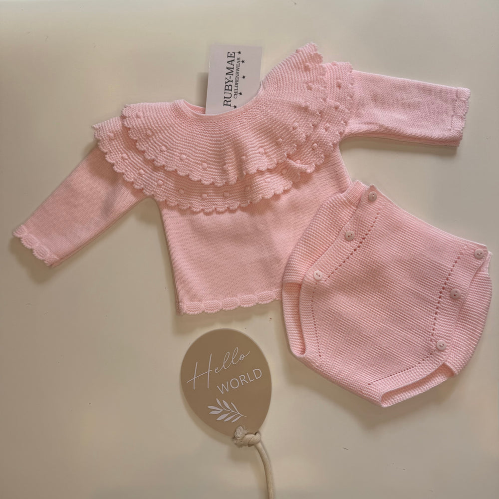 Pink Knitted Jumper With Matching Button Bloomers - Indie