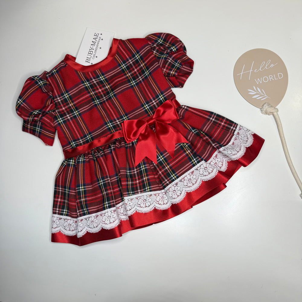 Red Tartan Bow Dress - Effy
