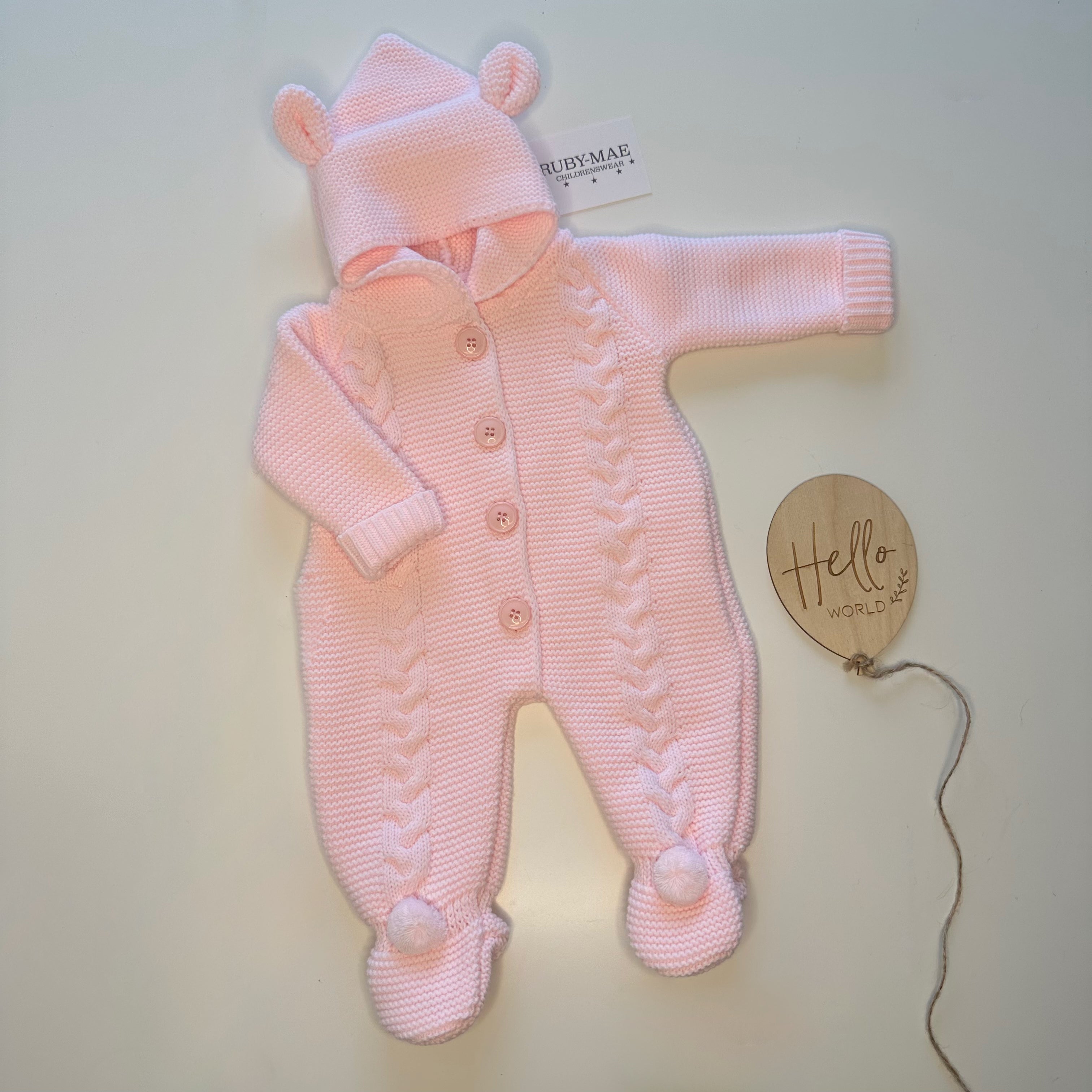 
                  
                    Pink Knitted Hooded Pramsuit - Gabby
                  
                