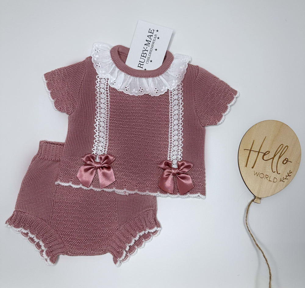 Dusky Pink Knitted Top & Bloomers Outfit - Nancy