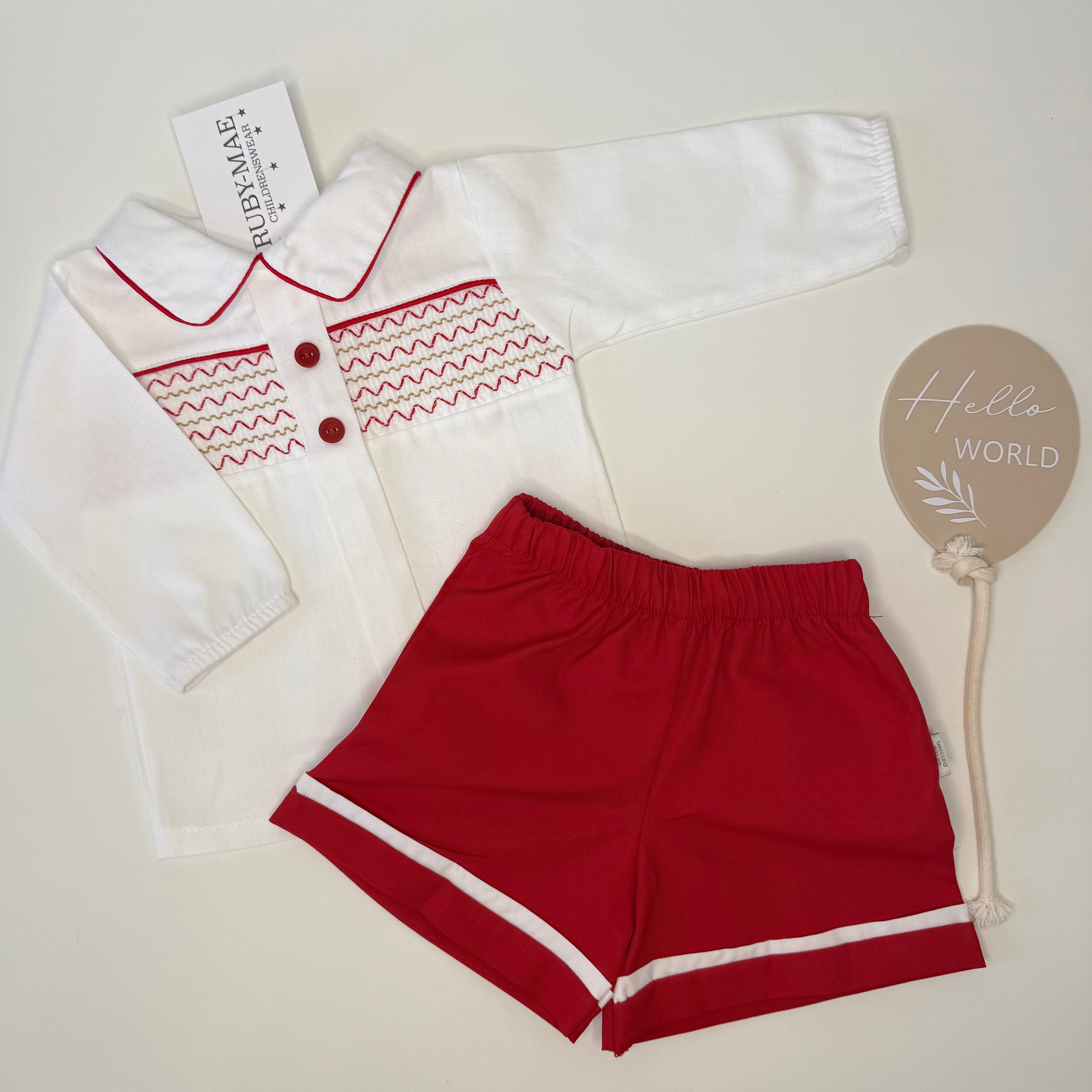 Red & White Smock Two Piece Outfit - Theo
