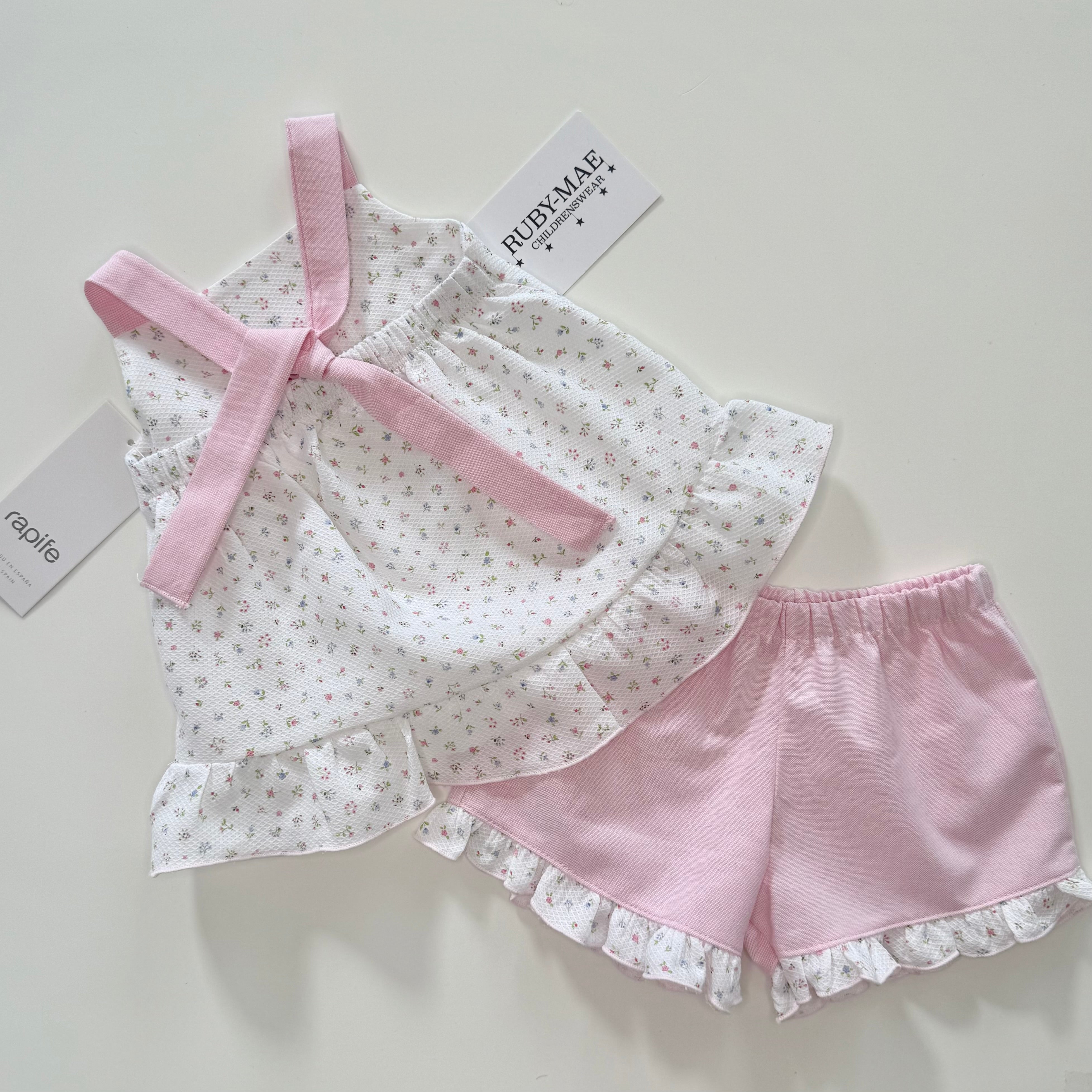 
                  
                    Rapife - Girls White With Pink Ditsy Shorts Set
                  
                