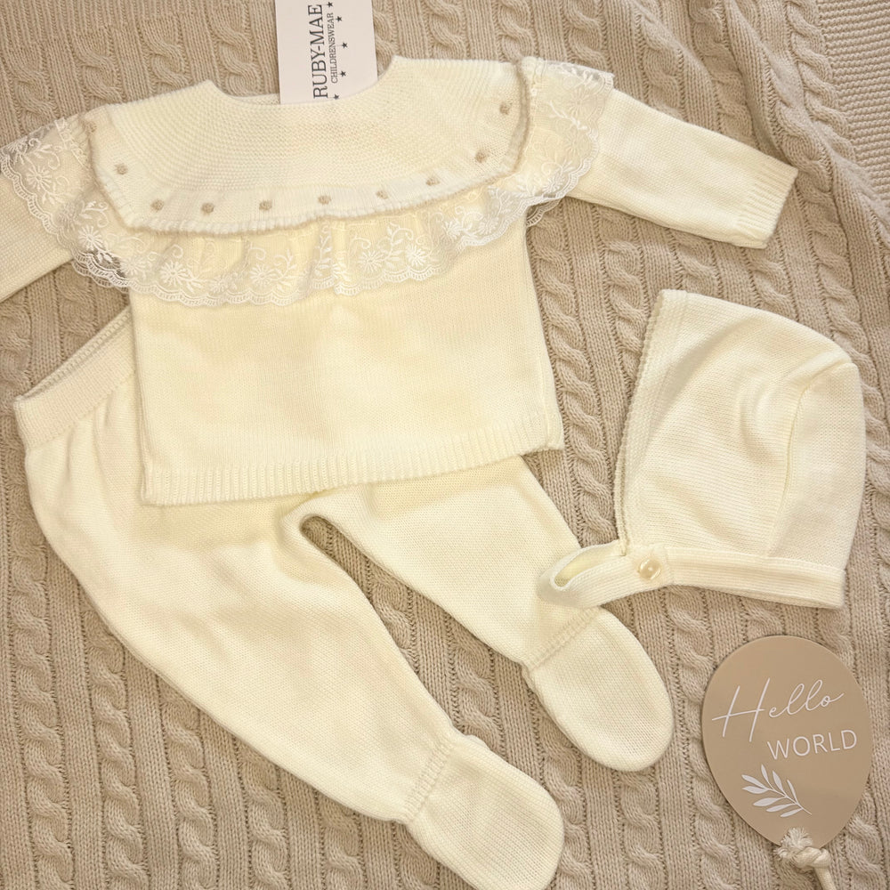 Cream Knitted Lace Jumper & Matching Pants Outfit - Mia