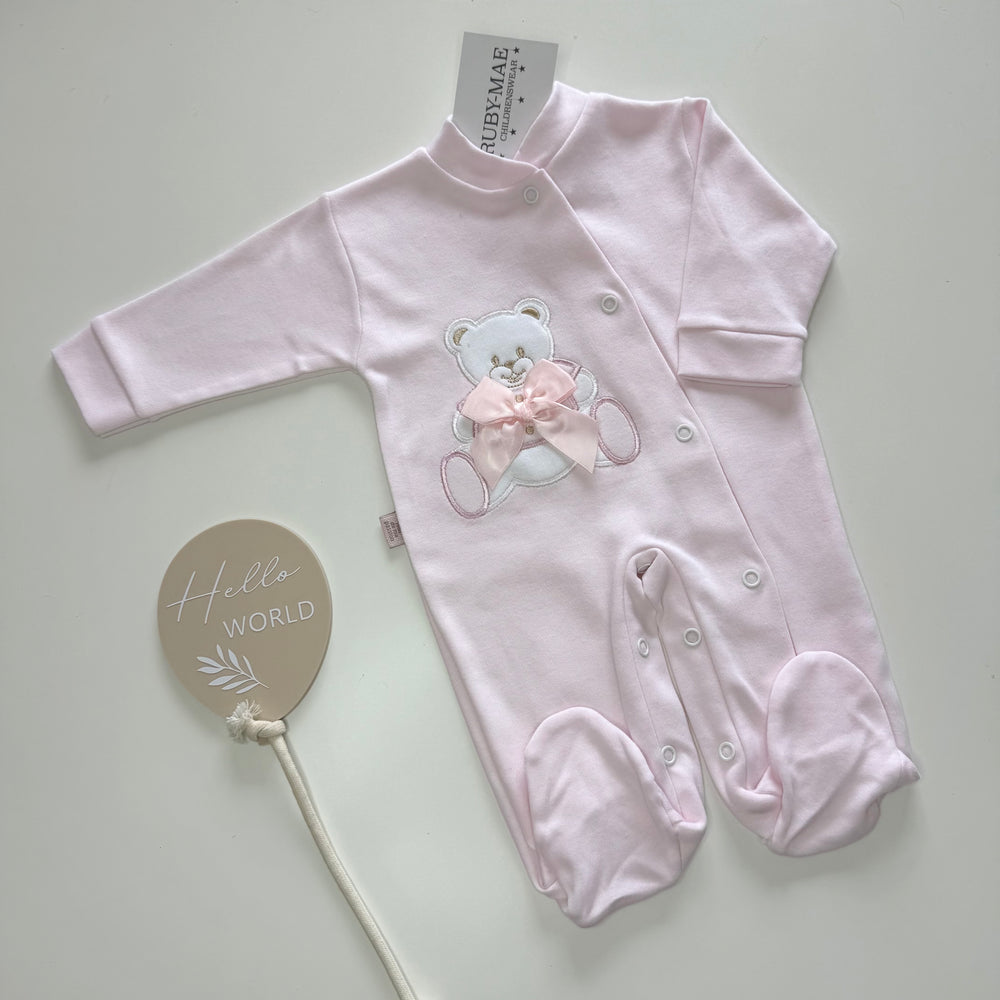 Baby Pink Teddy Bow Babygrow - Sofia