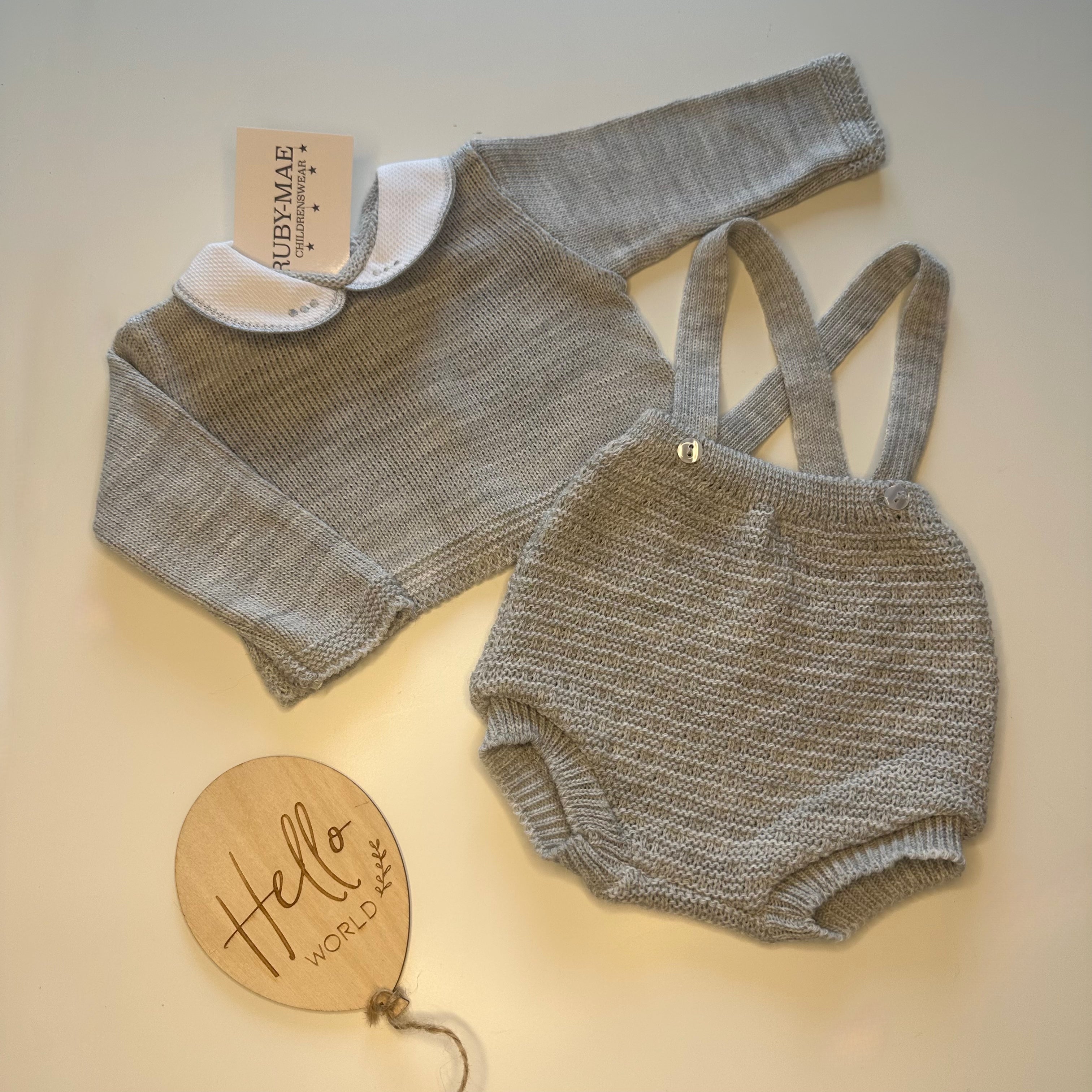 
                  
                    Grey Knitted Jumper With Matching Dungaree Romper - Harry
                  
                