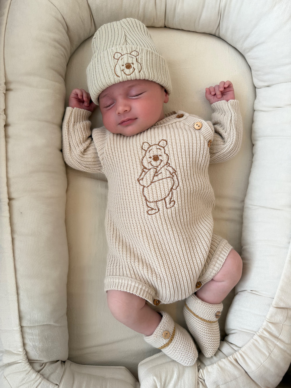 Camel Bear Knitted Romper With Matching Hat - UNISEX