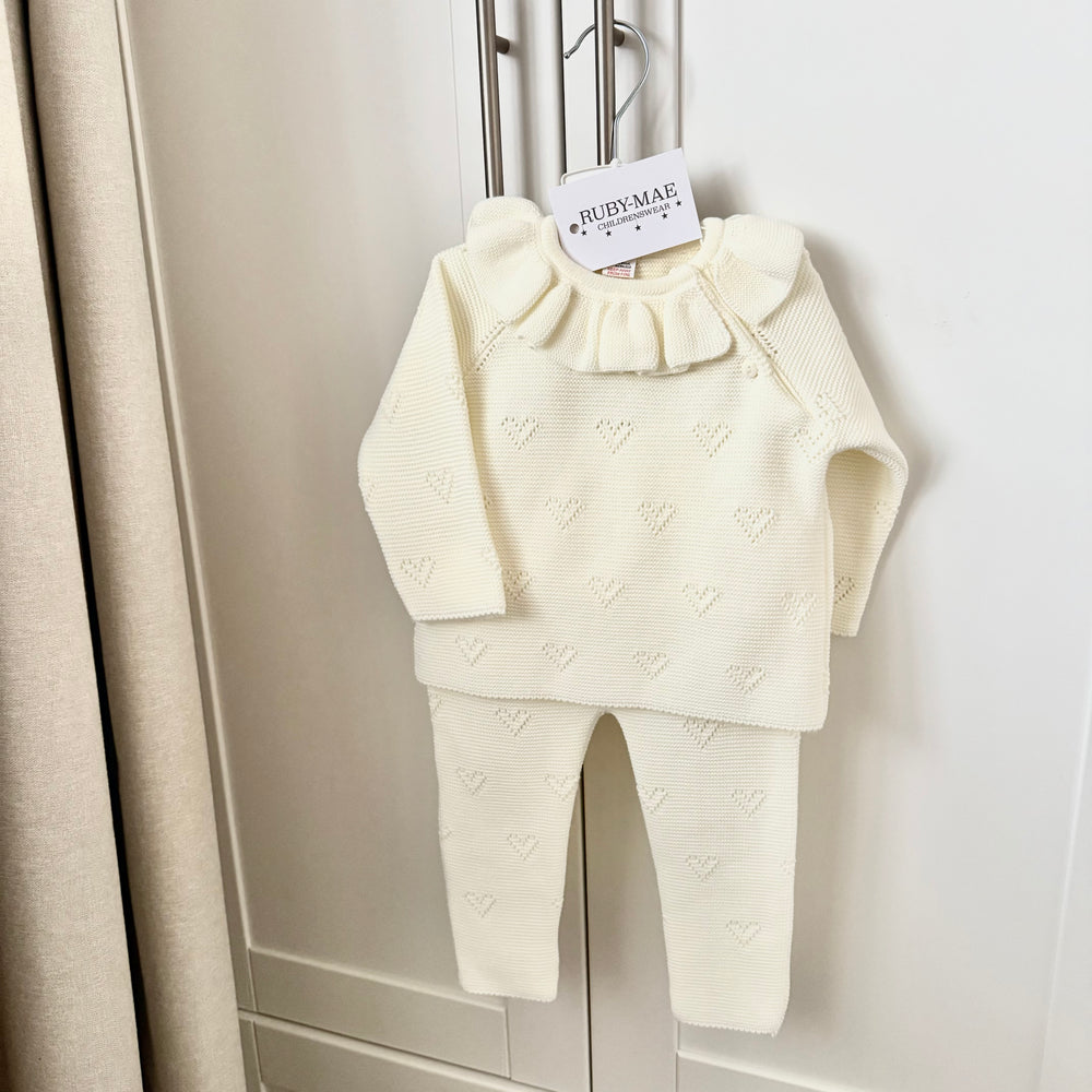 Cream Heart Knitted Jumper & Pants Outfit - Aria