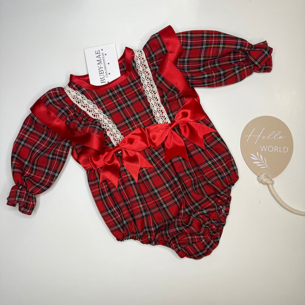 Red Tartan Bow Romper - Bella