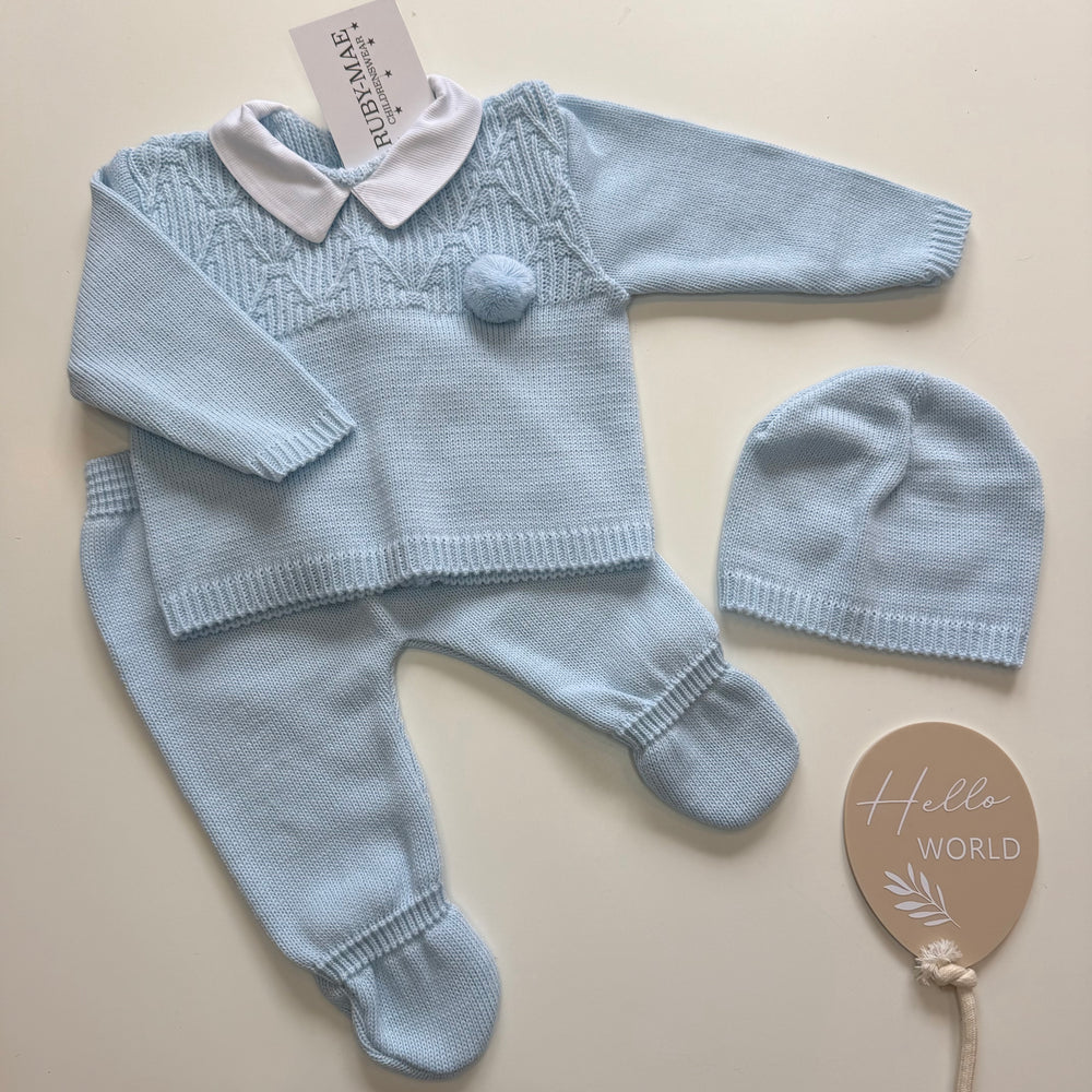 Blue Pom Pom Knitted Jumper & Pants Outfit - Danny