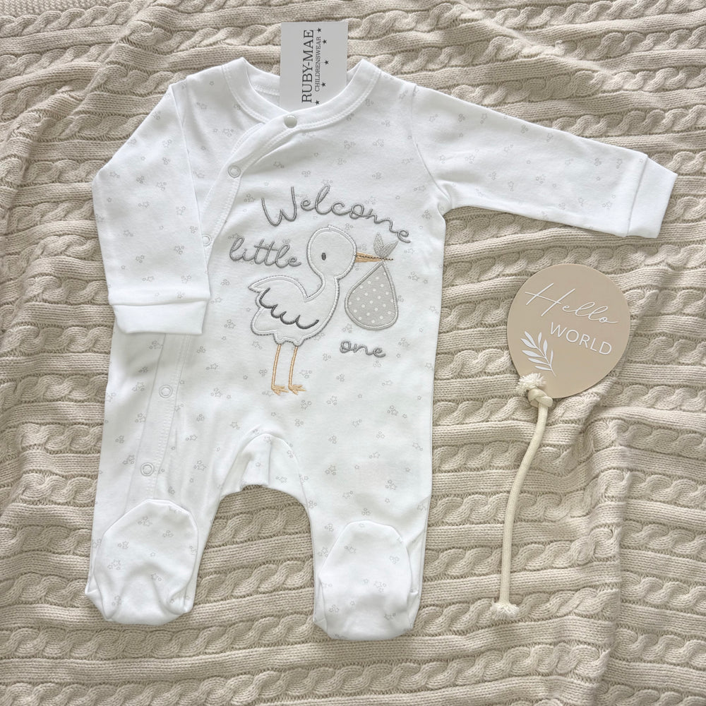 White Wecome Little One Babygrow - UNISEX