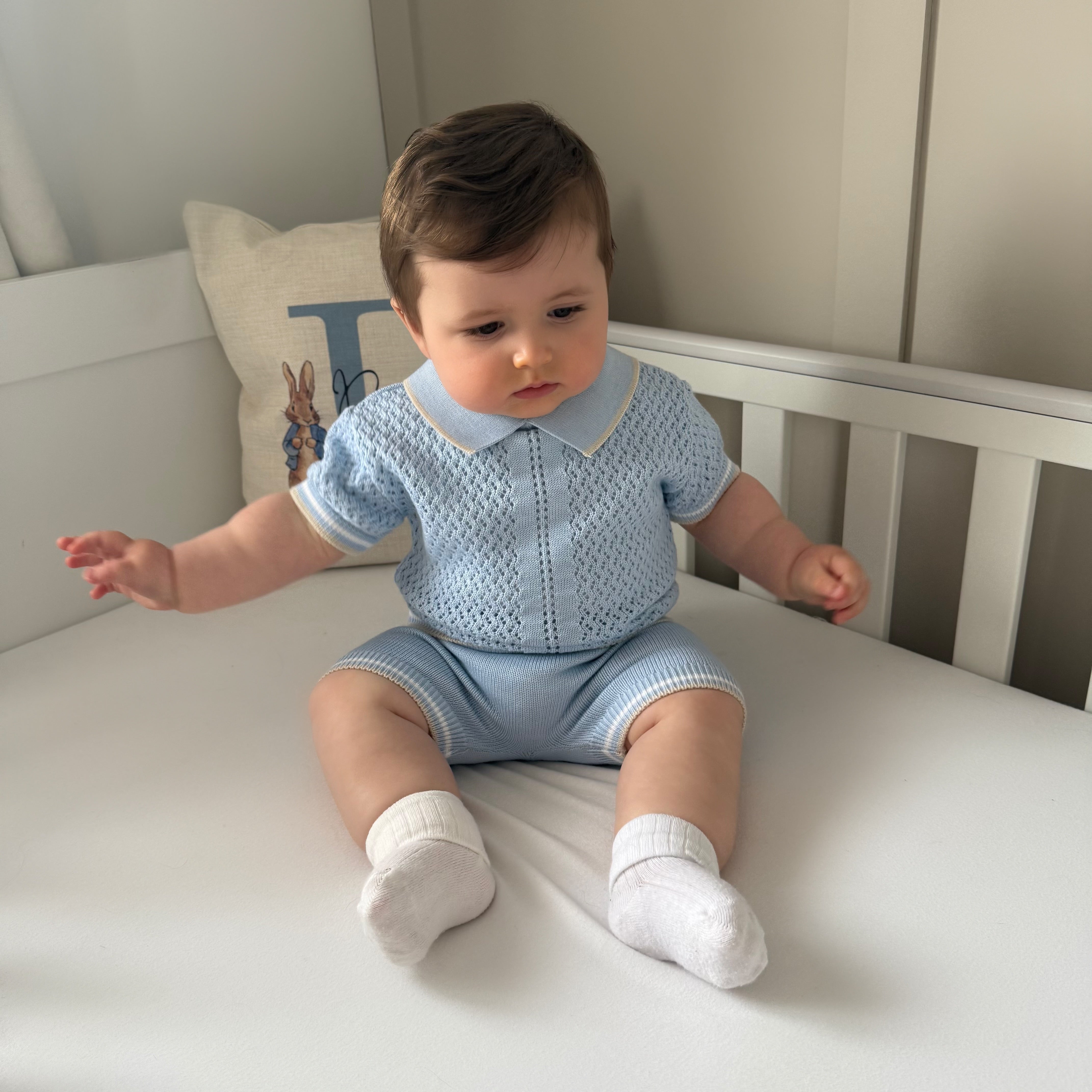 
                  
                    Blue With Camel Detail Knitted Top & Shorts Outfit - Reid
                  
                