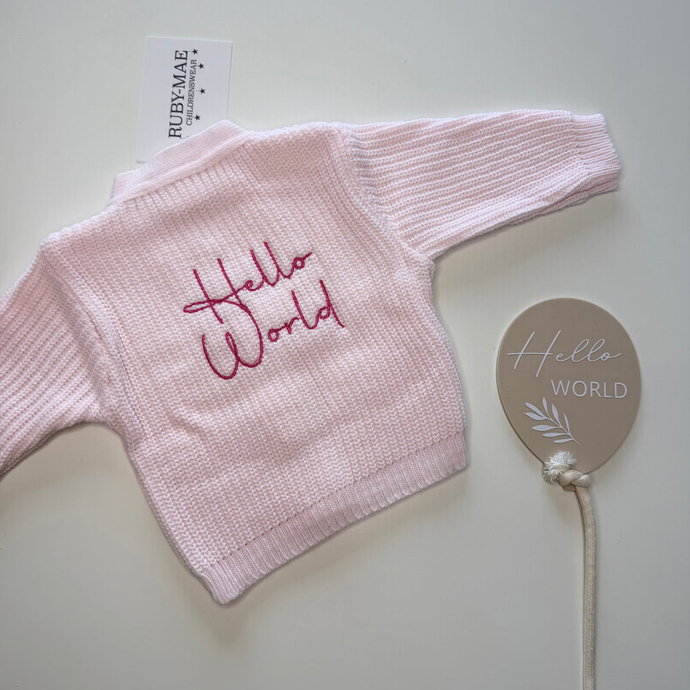 Pink Knitted Hello World Cardigan