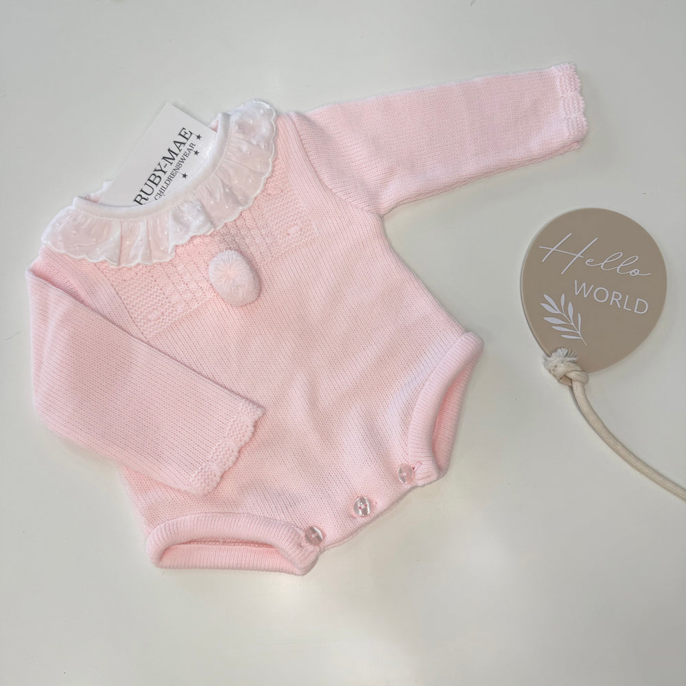 Pink Knitted Pom Pom Romper - Carly
