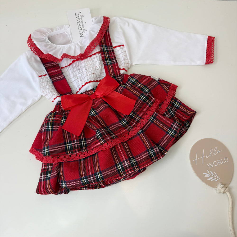 Red Tartan Dungaree TuTu Skirt With Matching Blouse - Gabriella