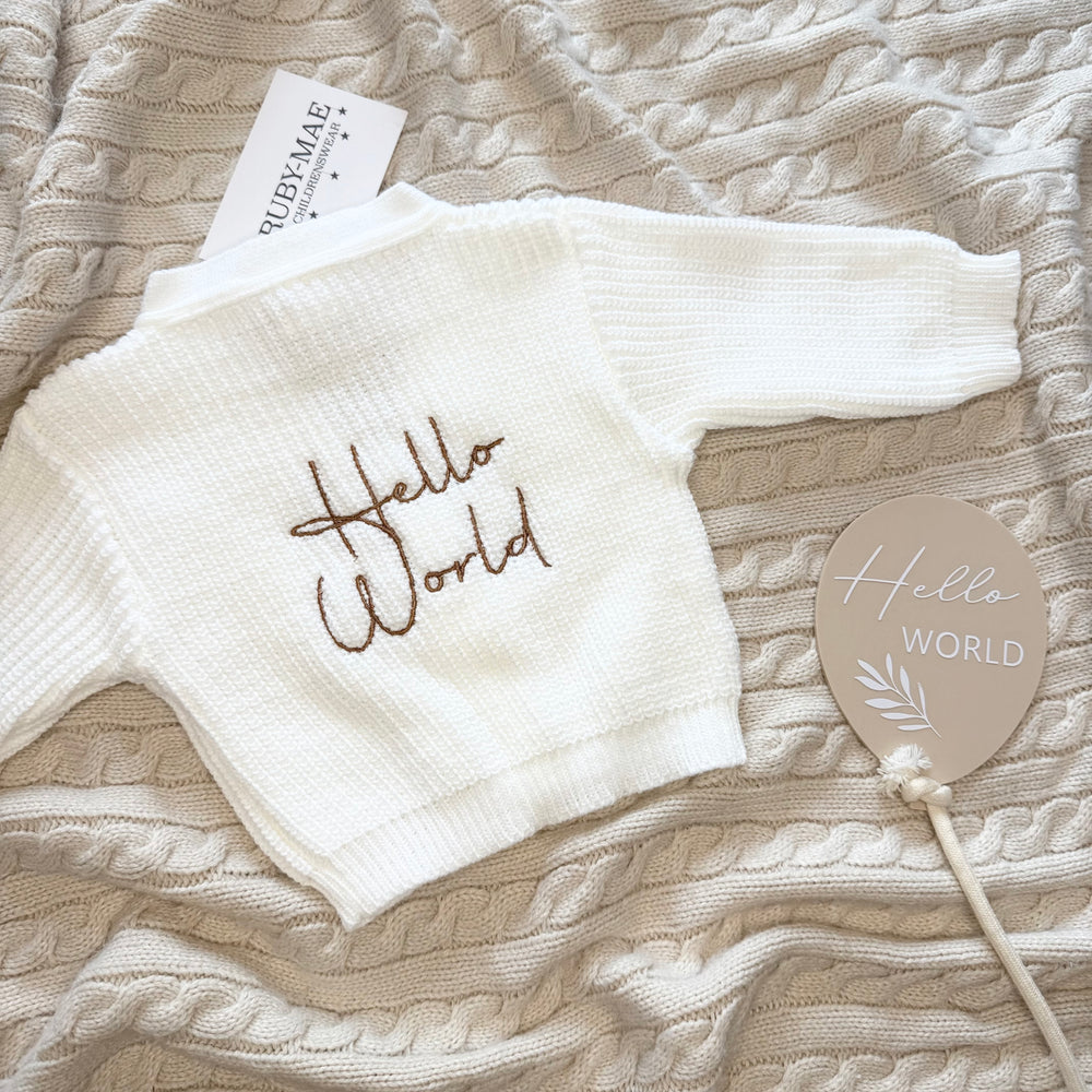 White Knitted Hello World Cardigan