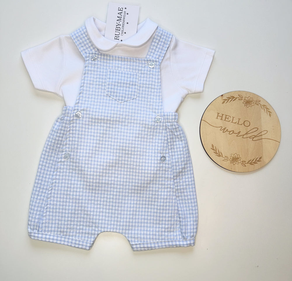 Blue Check Romper With Matching White Top - Henry
