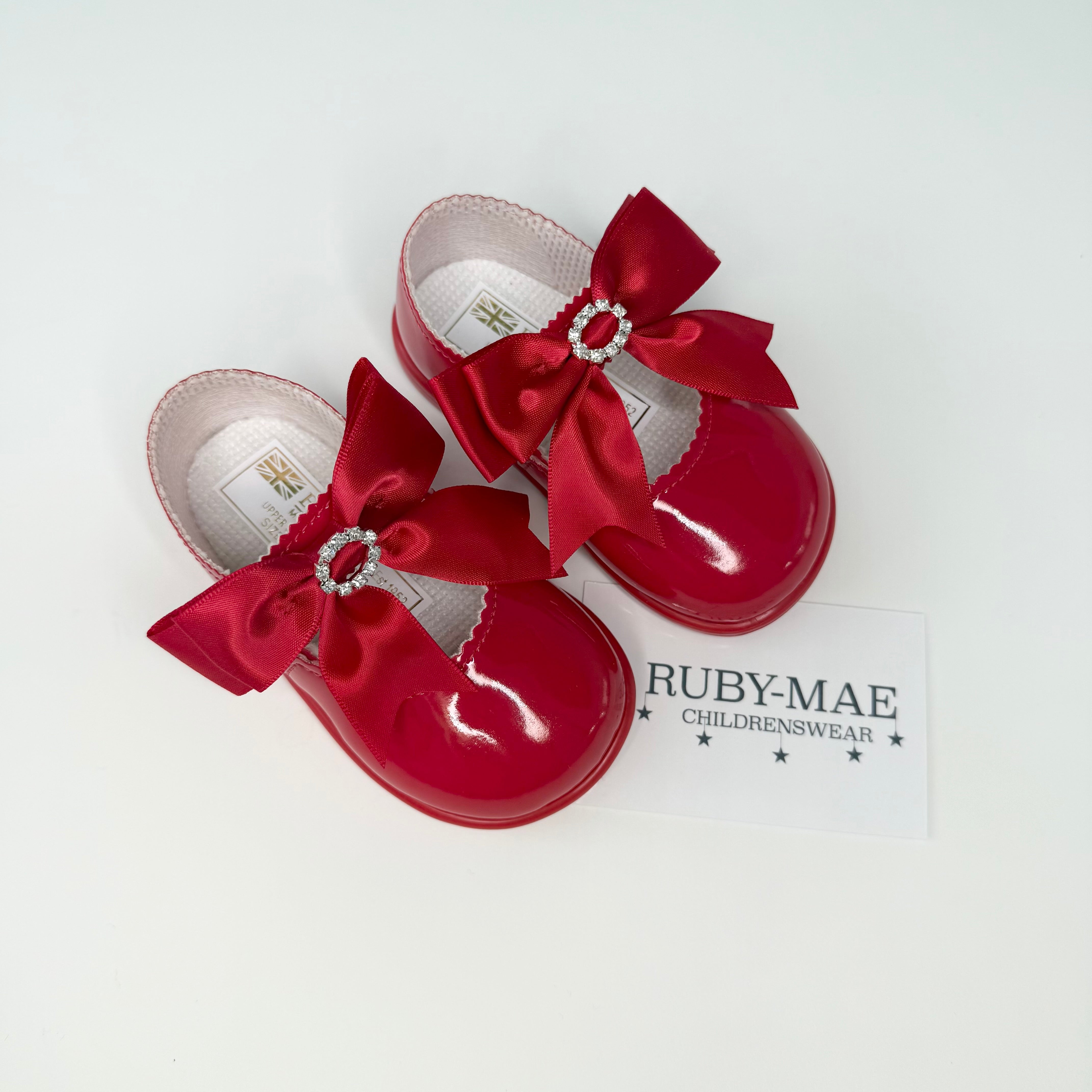 Girls Red Bow Hard Sole Walker Shoes