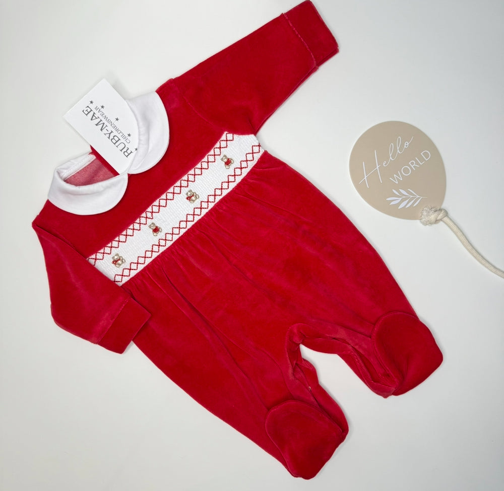 Red Velour Christmas Sleepsuit