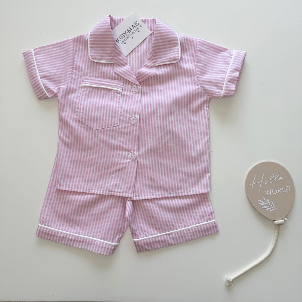 Pink & White Stripe Shorts & Tshirt Pj's