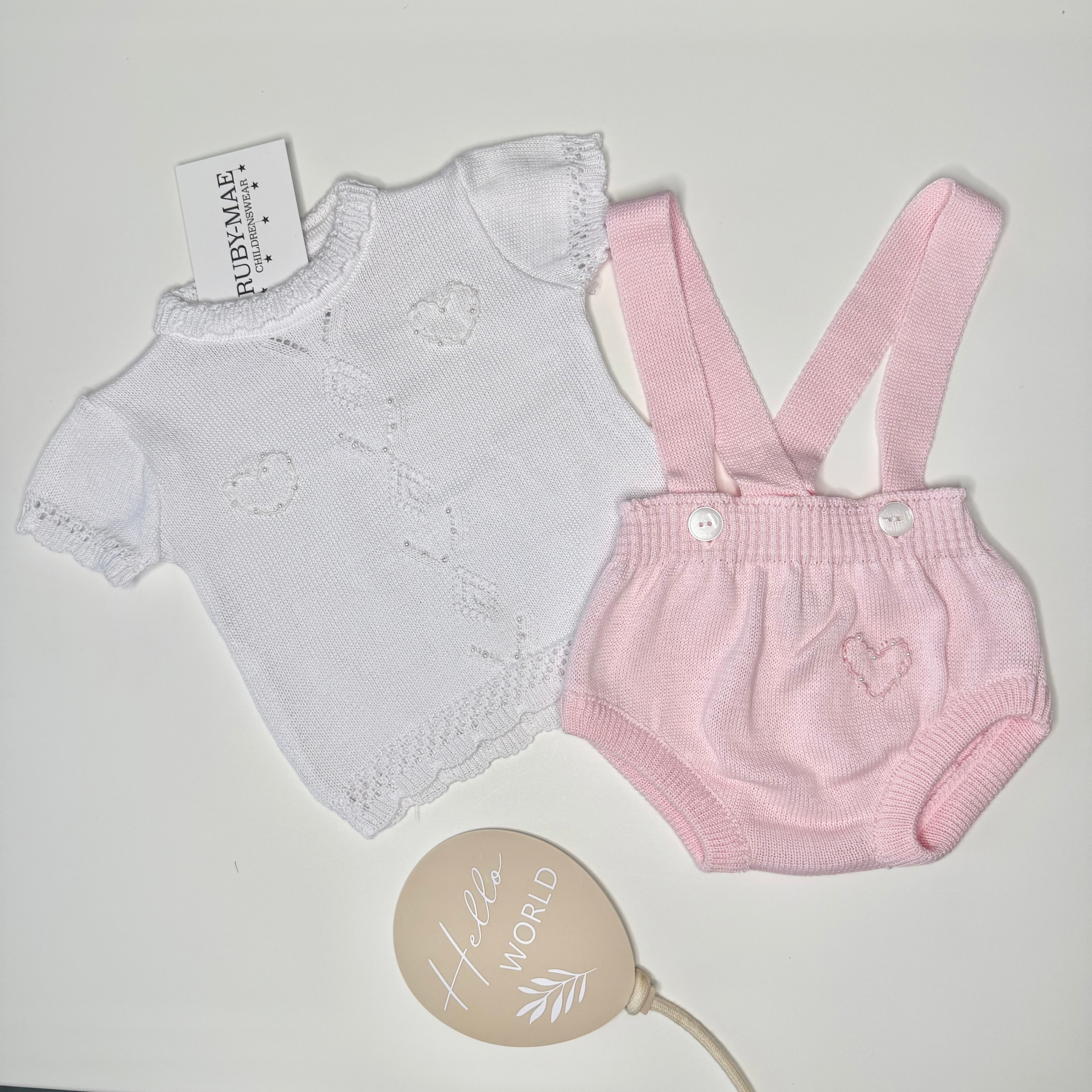 
                  
                    Pink Knitted Diamanté Romper With Matching White Top - Elsie
                  
                
