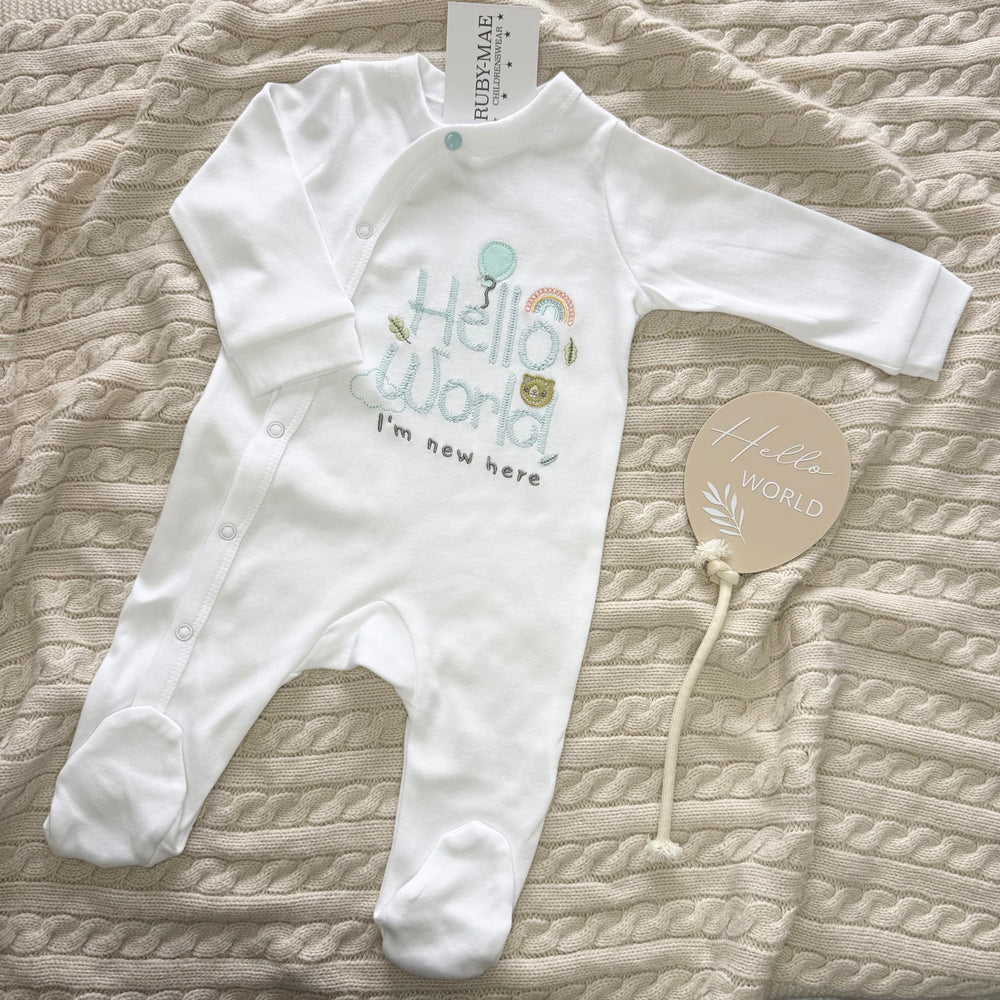 White Rainbow Hello World Babygrow - UNISEX