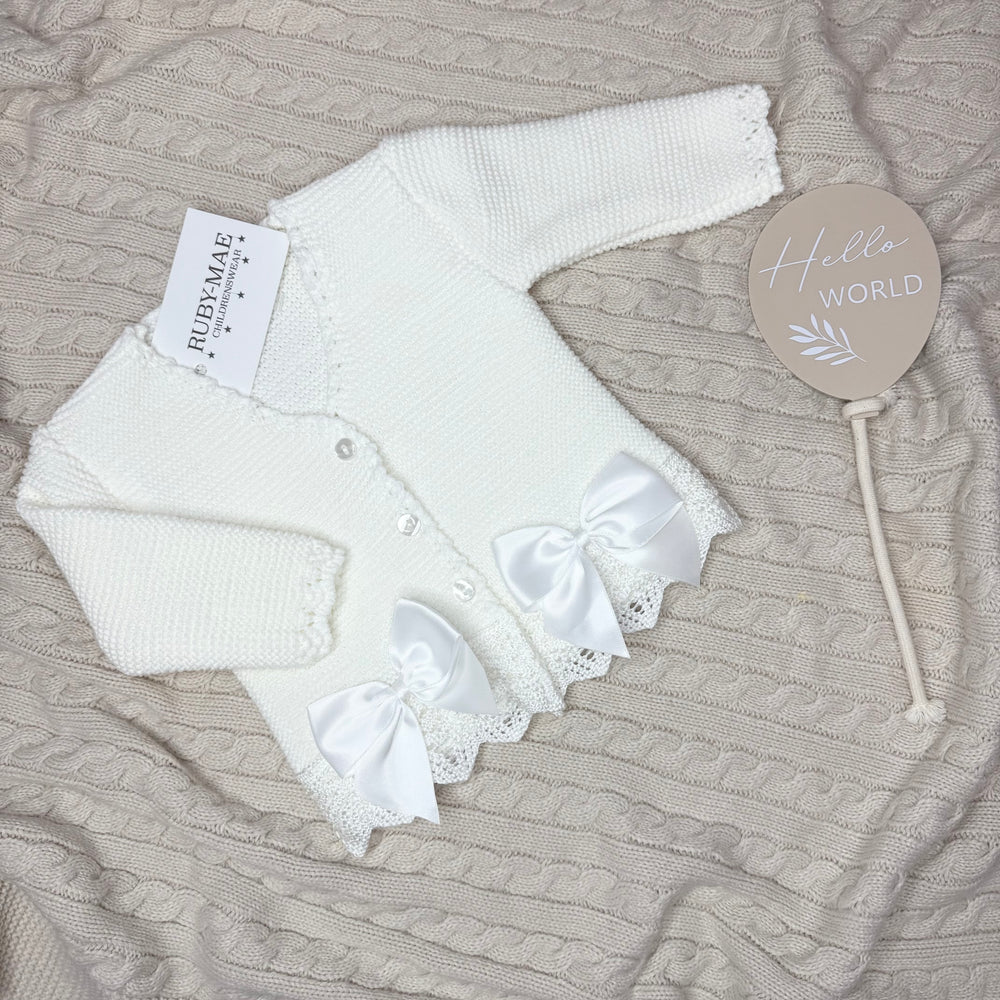 Baby Girls White Lace Bow Knitted Cardigan