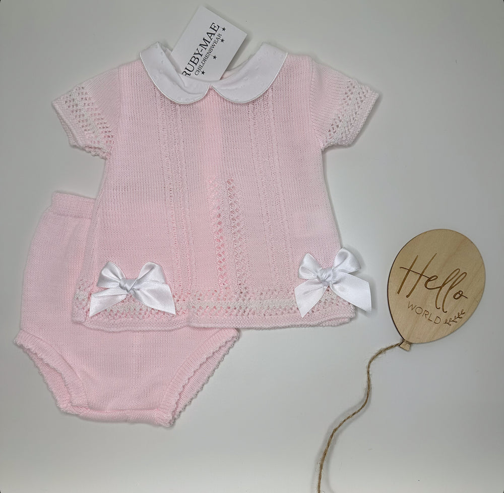 Pink Knitted Bow Top & Bloomers Outfit - Tasha