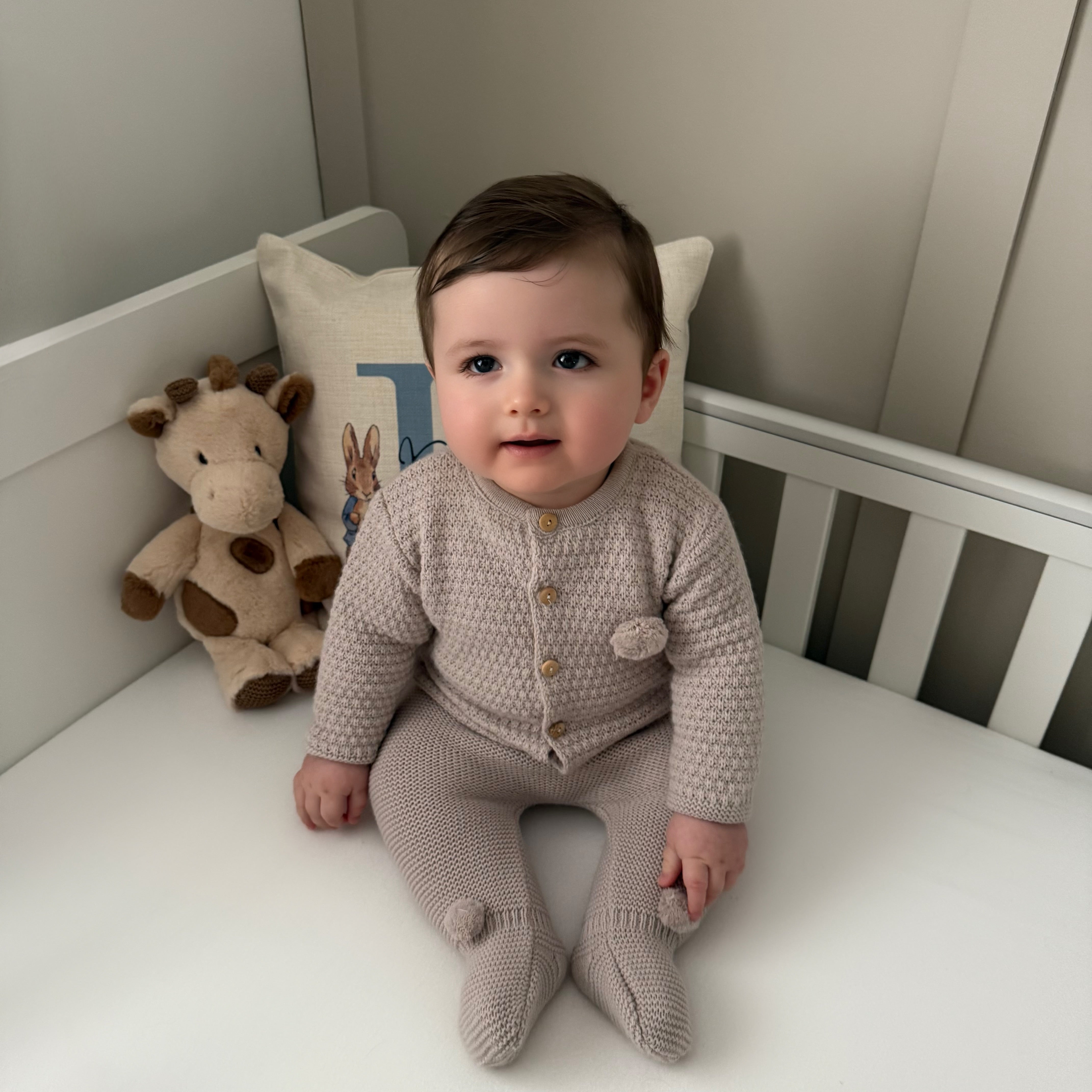 
                  
                    Taupe Knitted Pom Pom Dungaree Pants & Matching Jacket - Alfie
                  
                