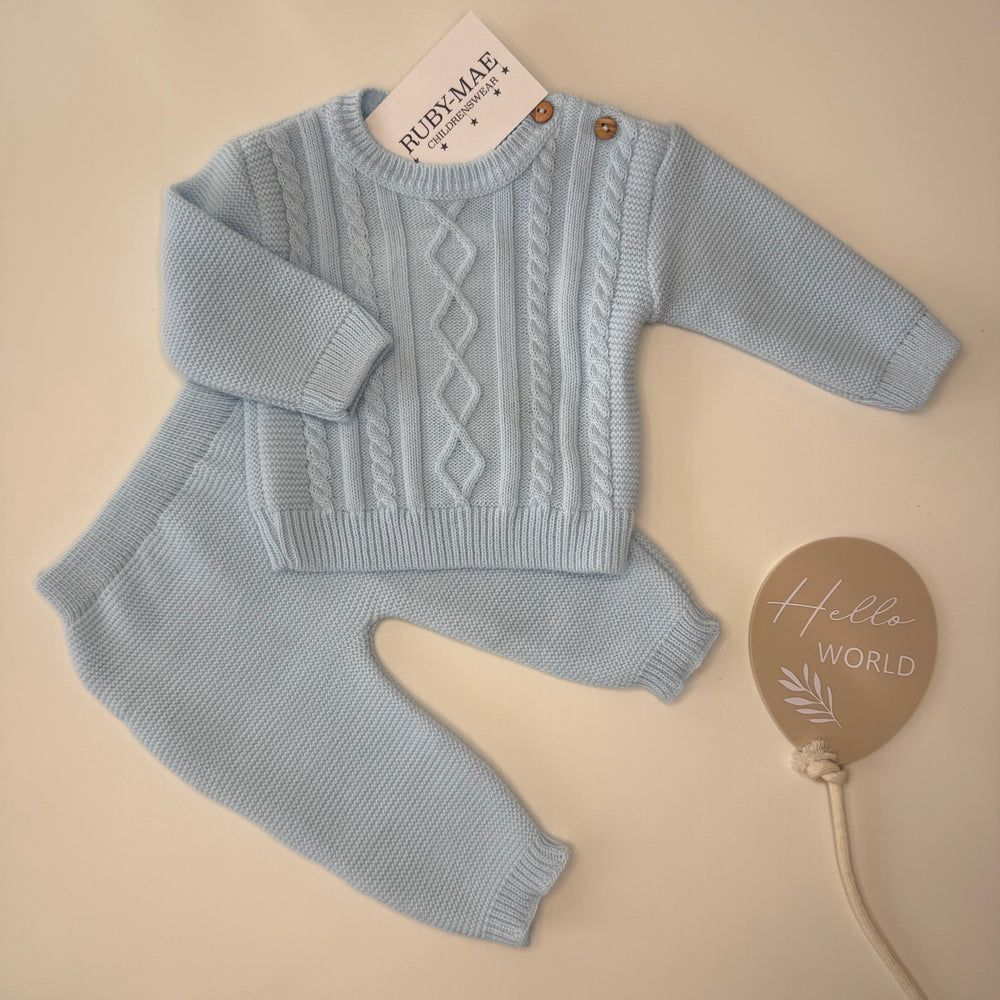 Blue Knitted Jumper And Pants Outfit - PEX