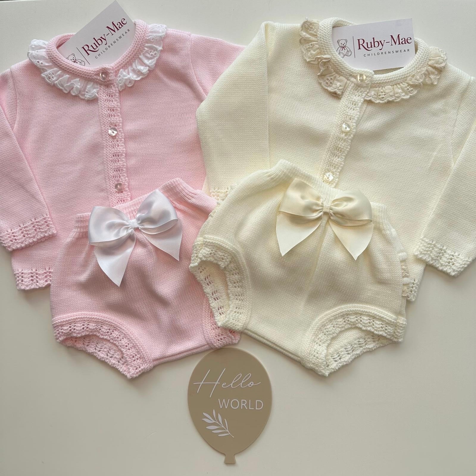 
                  
                    Baby Girls Pink Knitted Cardigan & Satin Bow Knickers Set - Penelope
                  
                