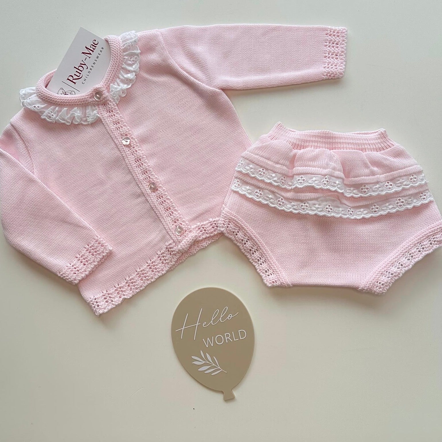 
                  
                    Baby Girls Pink Knitted Cardigan & Satin Bow Knickers Set - Penelope
                  
                