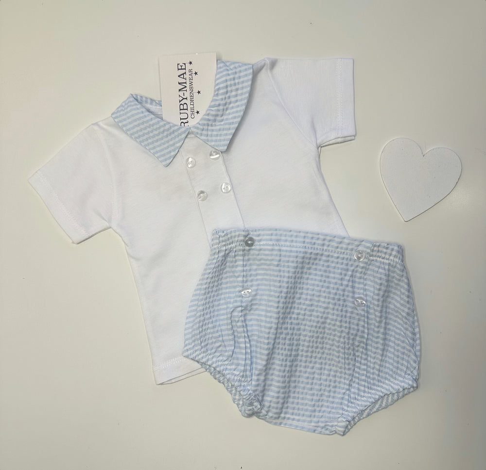 Blue And White Stripe Two Piece Outfit - Reegan