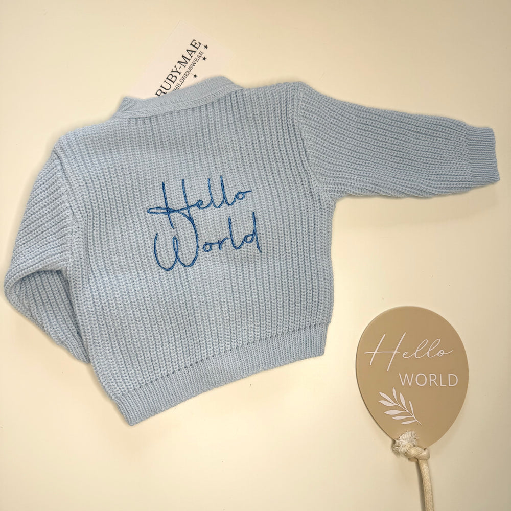 Blue Knitted Hello World Cardigan