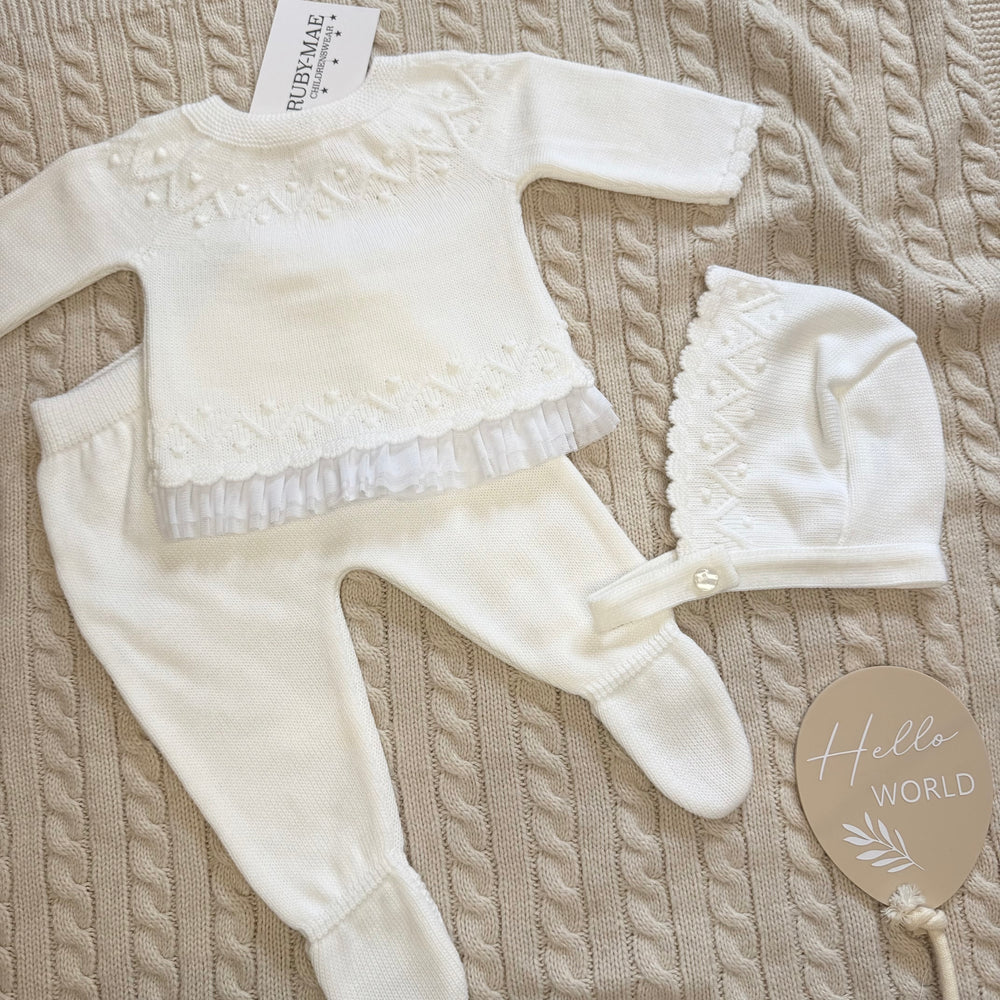 Cream Knitted Lace Jumper & Matching Pants Outfit - Cammy