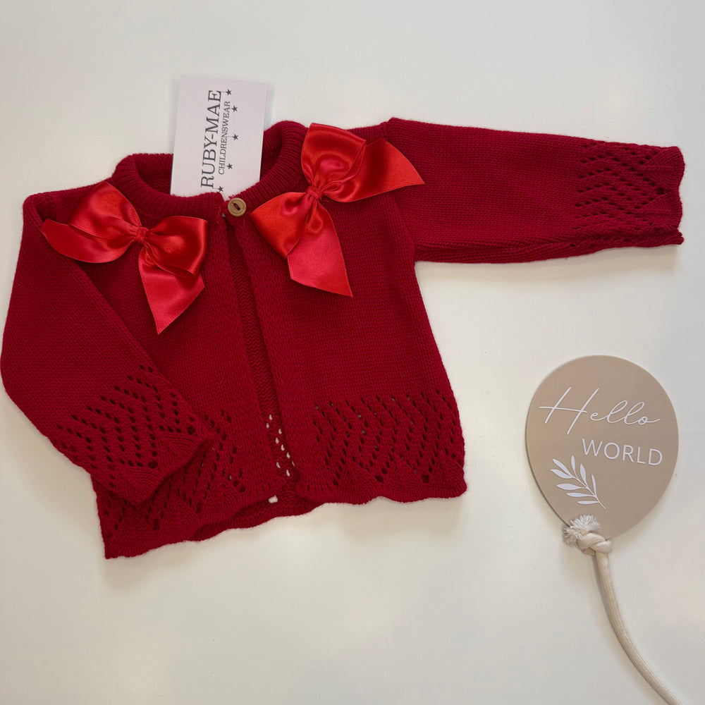 Baby Girls Red Double Bow Knitted Bolero Cardigan