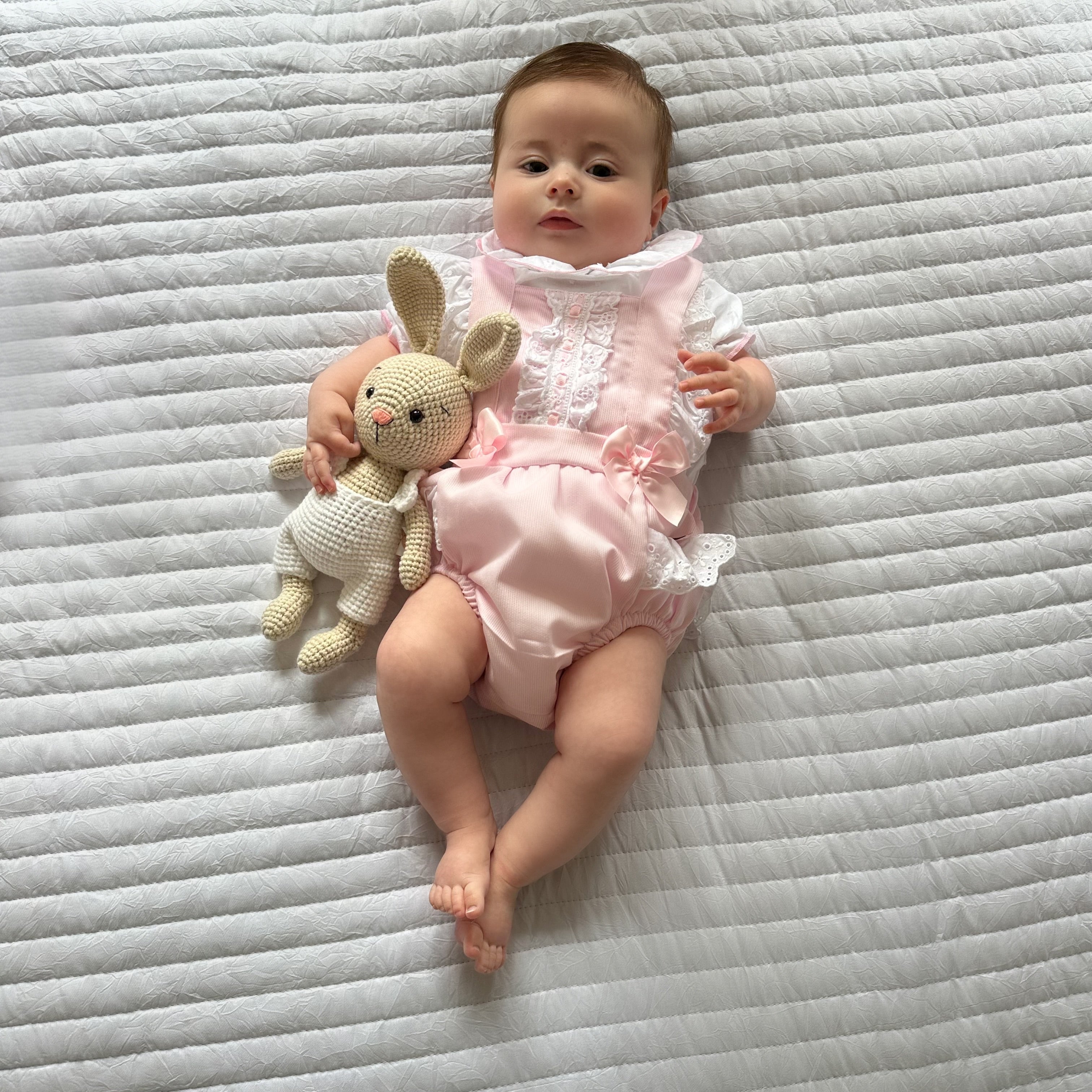 
                  
                    Pink Dungaree Romper With Matching White Blouse - Alexia
                  
                