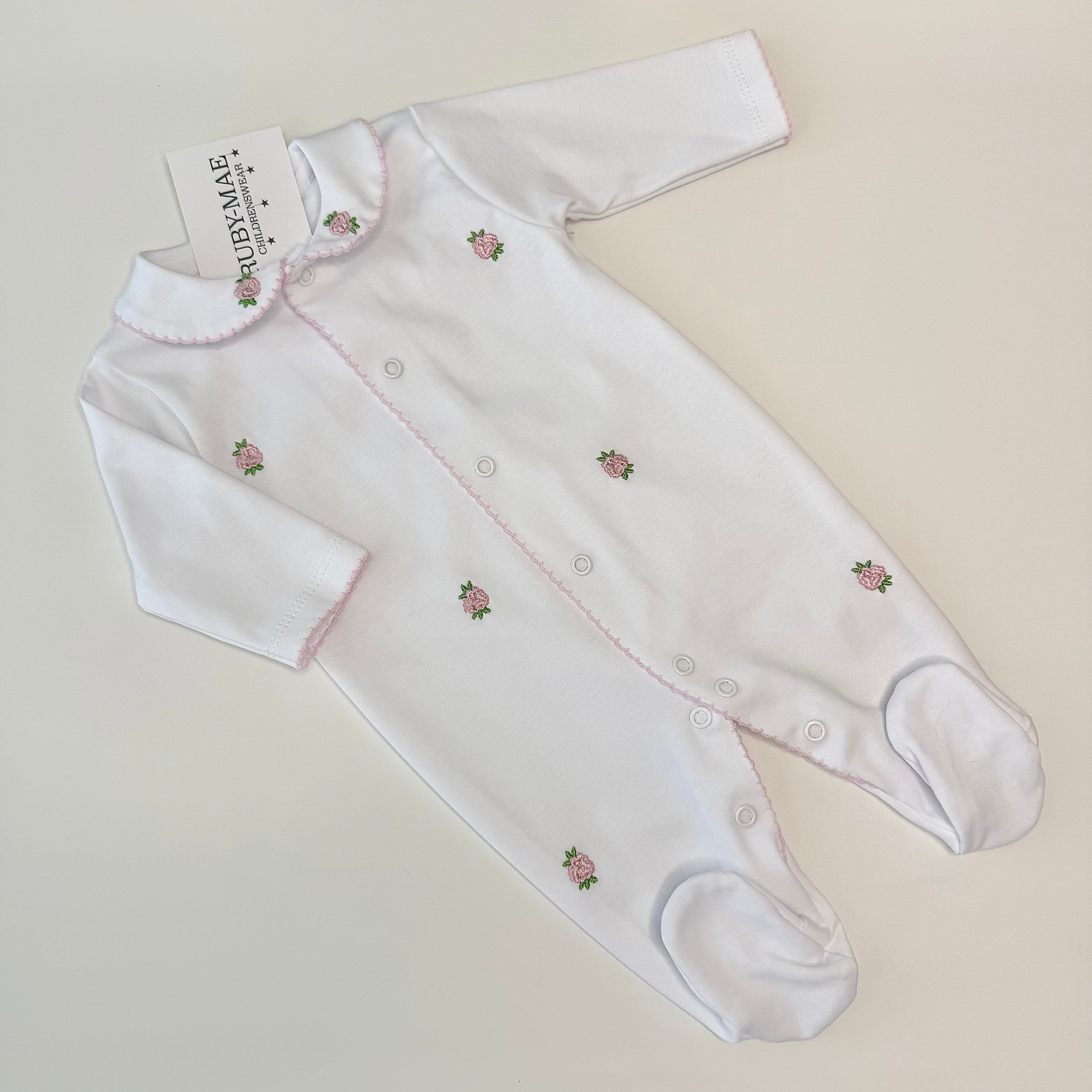 
                  
                    White Rose Bud Cotton All In One Babygrow - Rosie
                  
                