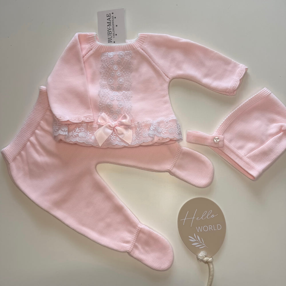 Pink Knitted Lace Jumper & Matching Pants Outfit - Elle