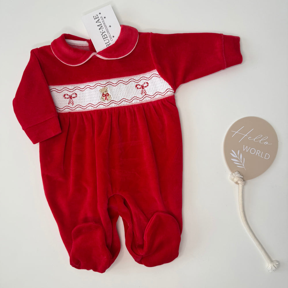 Red Velour Christmas Sleepsuit - Pex