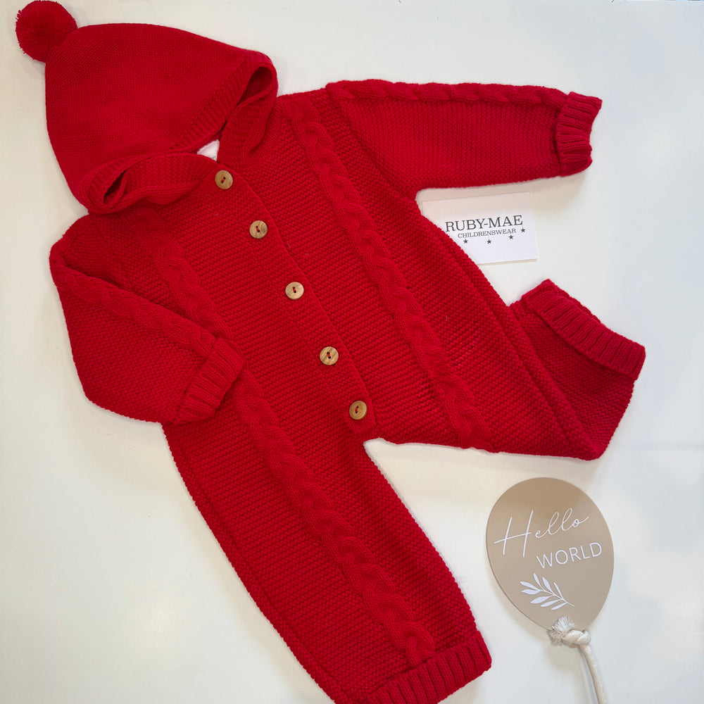 Red Knitted Hooded Pramsuit - Charlie